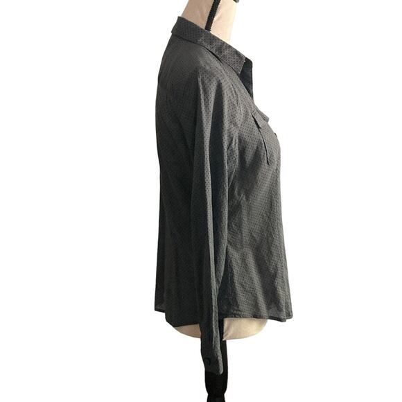 Ann Taylor Loft gray polka dot button down blouse dark academia secretary MP - Picture 4 of 10